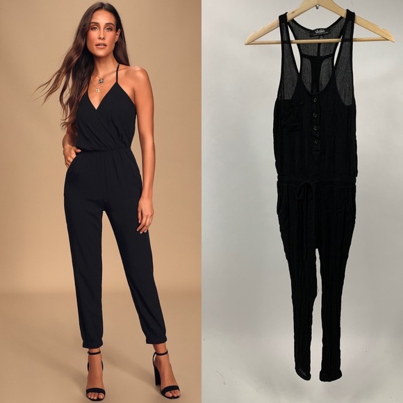 Lulu’s Black Button Down Overalls Jumpsuit Romper XS - Picture 1 of 7